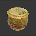 Traditional Yellow Drum With Painted Top Decorative Tassels Red Straps And Metal Rings