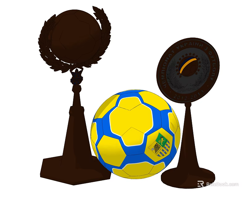 Quality Sports Equipment Featuring Trophy Soccer Ball and Plaque for Athletic Achievements 3d model 