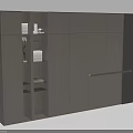 Modern Background Wall Design With Gray Cabinets Open Shelves Decorative Strips And Light Strip