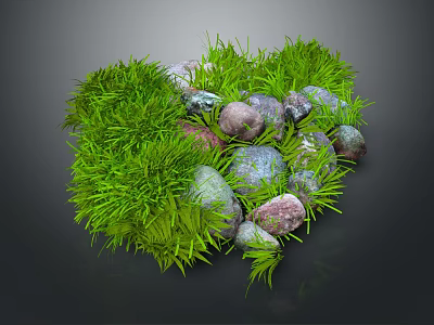 Natural Stone Decor with Lush Green Grass for Outdoor Garden Design 3d model