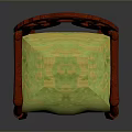 Red Carved Armchair With Yellow Cushion And Ornate Backrest Design