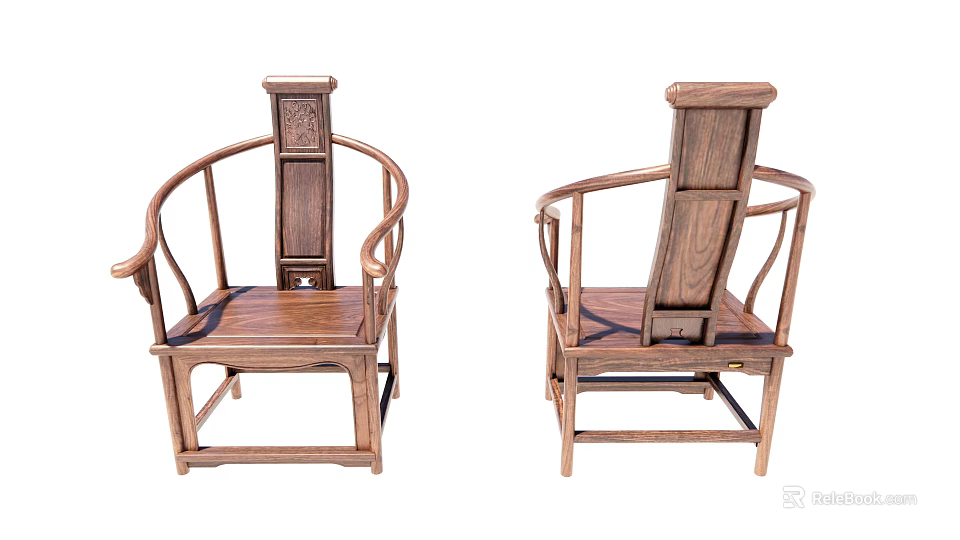 Traditional Chinese Wooden Table And Chair Set With Curved Armrests And Carved Details 3d model 