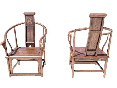 Traditional Chinese Wooden Table And Chair Set With Curved Armrests And Carved Details 3d model
