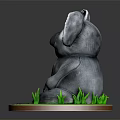 Koala Doll With Large Ears Sitting On Round Base With Green Grass 3d model