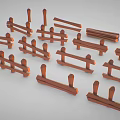 Brown Wooden Garden Railings With Various Designs And Decorative Styles 3d model