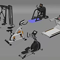 Various Fitness Equipment Collection Featuring Elliptical Trainer Stationary Bike Treadmill and Strength Machine