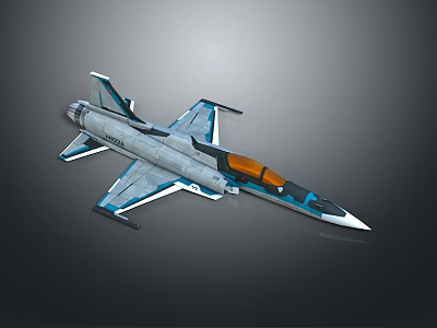 Modern Fighter Jet Model Design With Blue Accents And Orange Cockpit 3d model