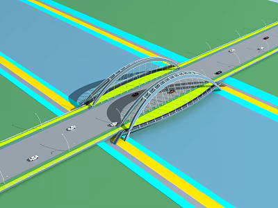 Modern Arch Bridge Design With Road Lanes And Colorful Traffic Lines 3d model