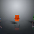 Colorful Patterned Chairs With Metal Legs In Blue Orange And Green Tones