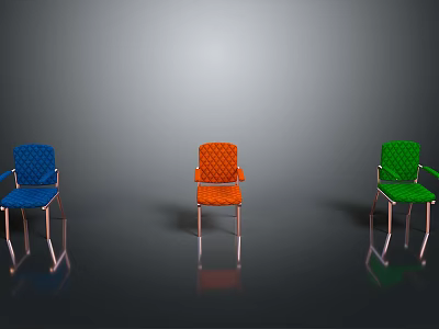 Colorful Patterned Chairs With Metal Legs In Blue Orange And Green Tones 3d model