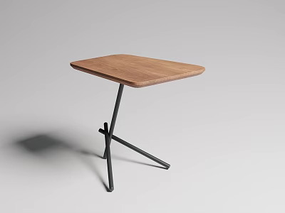 Modern Wooden Top Side Table with Black Metal Cross Legs and Minimalist Design 3d model