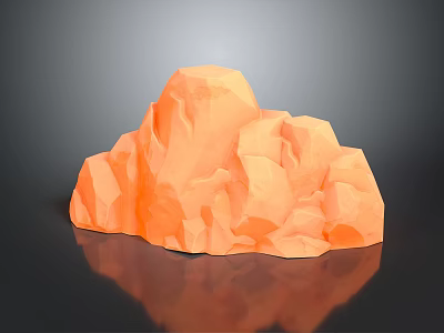 Natural Orange Low Poly Rock Landscape With Black Background And Reflection 3d model
