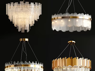 Stylish Modern Chandeliers With Crystal Glass And Gold Metal Design Features 3d model