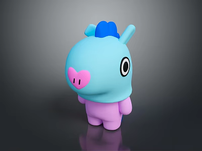 3D Cartoon Creature Character With Blue Head Pink Body Black Eyes And Heart Shaped Nose 3d model