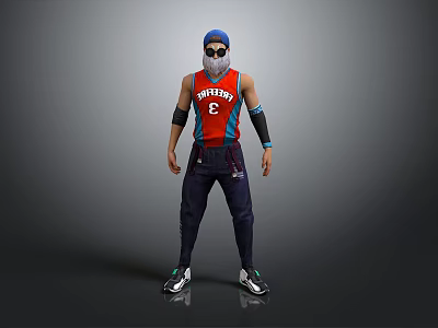 Character Wearing Red Saturday 6 Vest Blue Cap White Mask Black Pants Green Sneakers 3d model