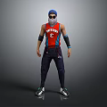 Character Wearing Red Saturday 6 Vest Blue Cap White Mask Black Pants Green Sneakers