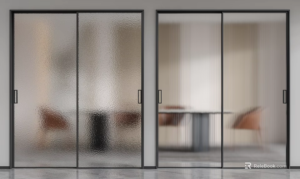 Elegant Modern Sliding Frosted Glass Doors As Interior Room Partition 3d model 