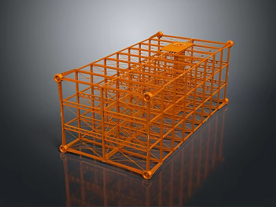 Orange Cubic Metal Frame Structure With Crossed Bars And Support Components 3d model
