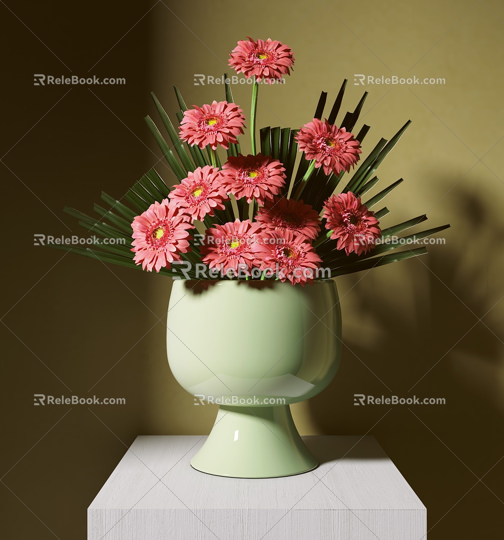 New Chinese Style Flower-arranging Vase Ornaments Vase Japanese Style Flower-arranging Small Original Flow Zen Gerbera 3d model