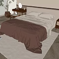 Double Bed Bedroom Interior With Brown Beige Bedding Nightstand And Wooden Floor