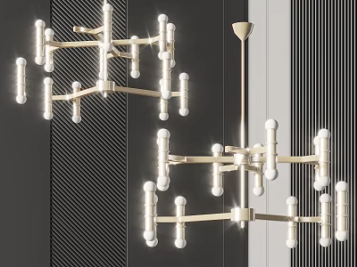 Modern Geometric Chandelier With White Arms And Bulb Details For Interior Design 3d model
