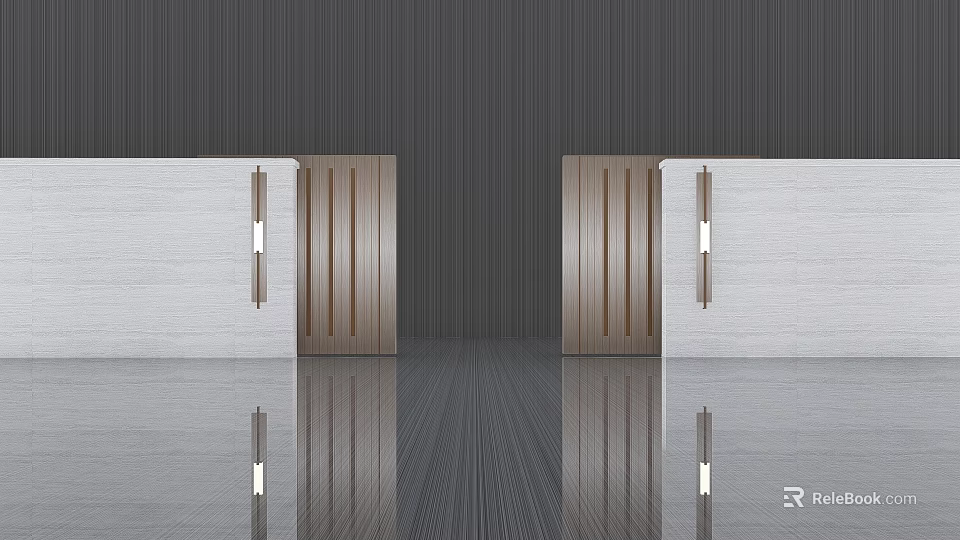 Modern Luxury Entrance Gate Design With Vertical Stripes White Walls And Lighting 3d model 