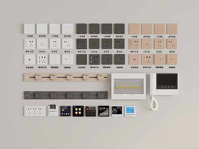 Modern Switch Panels in Various Colors and Different Socket Designs for Home Use 3d model
