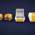 Two Juicy Delicious Hamburgers With Fresh Lettuce And Yellow Open Takeout Boxes