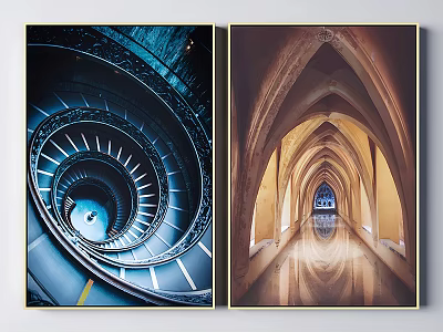 Spiral Staircase and Arched Corridor Architectural Design Prints for Home Decor 3d model
