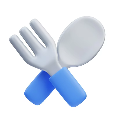 Stylish Kitchen Utensils Featuring Crossed Fork And Spoon With Blue Handles 3d model