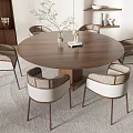 Modern Round Wooden Dining Table Set with Six Upholstered Chairs and Neutral Rug