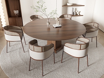 Quiet Style Dining Table and Chair Round Dining Table Dining Chair Single Chair Rattan Chair 3d model