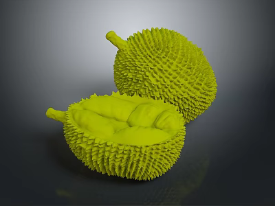 Fresh Yellow Durian Fruit With Spiky Shell Cut Open Showing Flesh 3d model