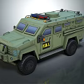 Green FBI Armored Vehicle With Emergency Lights And Heavy Duty Wheels