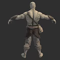 Shirtless Bald Muscular Warrior with Arm Wraps Waist Pouch Rugged Shorts Standing 3D Character