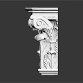 White Stone Classical Architectural Capital with Intricate Carved Foliage and Volute Details