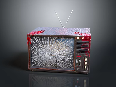 Vintage Television With Cracked Glass Screen Antenna And Red Accents Design 3d model