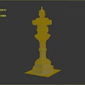 Traditional Stone Lantern with Square Base Carved Pillar and Ornate Top Structure