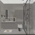 Modern Bathroom Interior Design With Vanity Toilet Glass Shower And Mirrored Cabinets