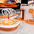 Chadmi Game World Expo Exhibition Booth With Orange White Design And Digital Display Screens