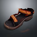 Comfortable Red Yellow Striped Sandals With Black Upper And Brown Sole 3d model