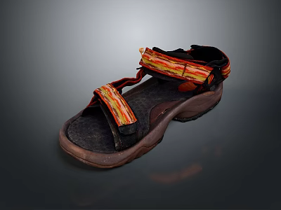 Comfortable Red Yellow Striped Sandals With Black Upper And Brown Sole 3d model