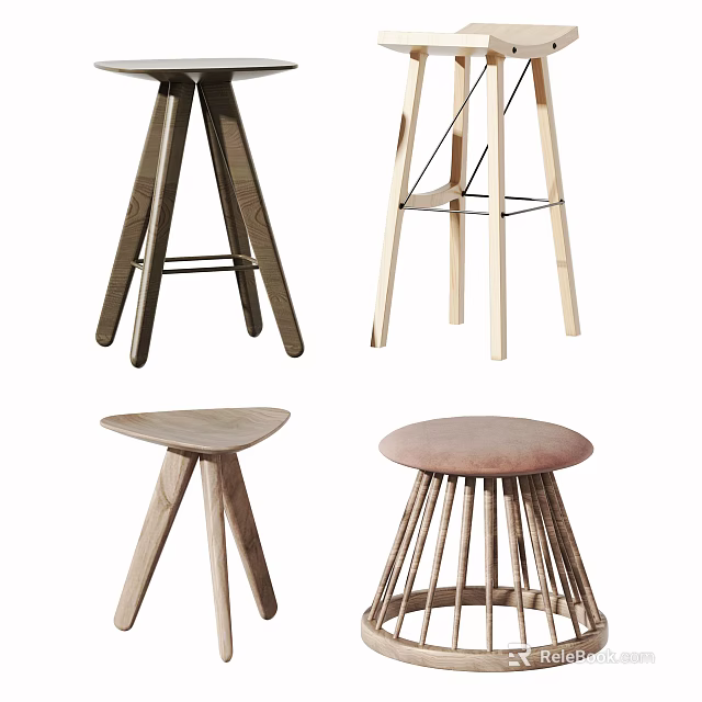 Stylish Modern Bar Stools With Wooden Metal Frames And Minimalist Design Details 3d model 