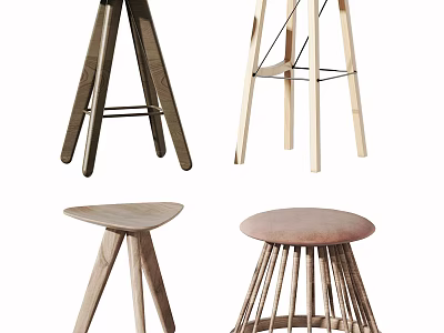 Stylish Modern Bar Stools With Wooden Metal Frames And Minimalist Design Details 3d model