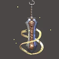 Decorative Ancient Sword With Golden Spiral Wrap And Carved Head Motif