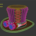 Steampunk Top Hat Design With Leather Striped Band Lacing And Binoculars
