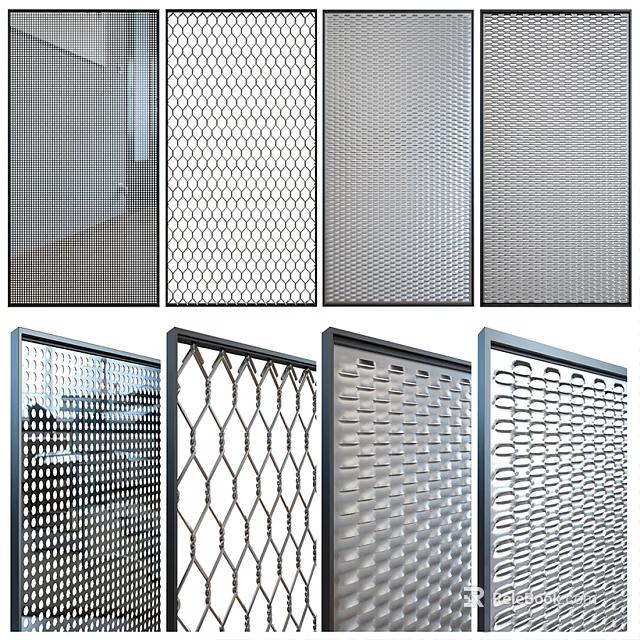 Various Modern Room Dividers With Perforated Metal And Decorative Patterns 3d model 