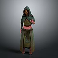 Man Wearing Green Hooded Robe With Intricate Design Standing Against Simple Gray Background