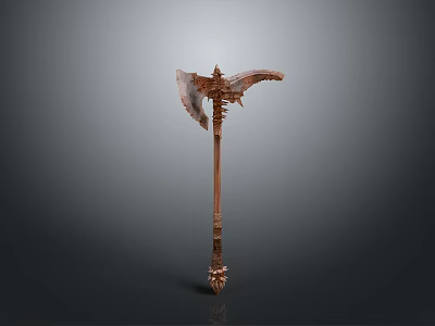 Ornate Mythical Axe Weapon With Carved Handle And Winged Blade Design 3d model