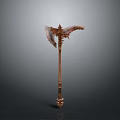 Ornate Mythical Axe Weapon With Carved Handle And Winged Blade Design